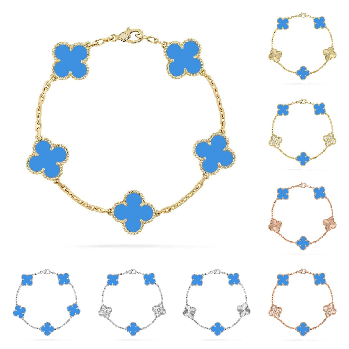 [Limara]LUCKY CLOVER 5-MOTIF BRACELET - BLUE AGATE COLLECTION