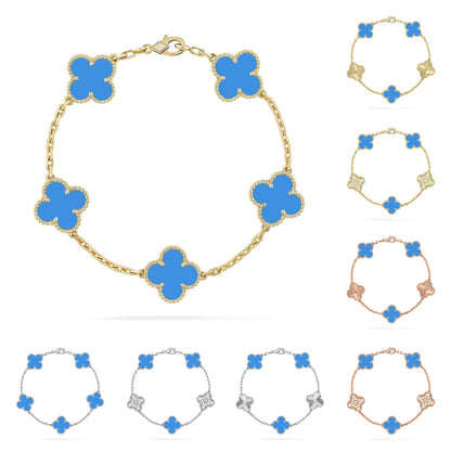[Limara]LUCKY CLOVER 5-MOTIF BRACELET - BLUE AGATE COLLECTION