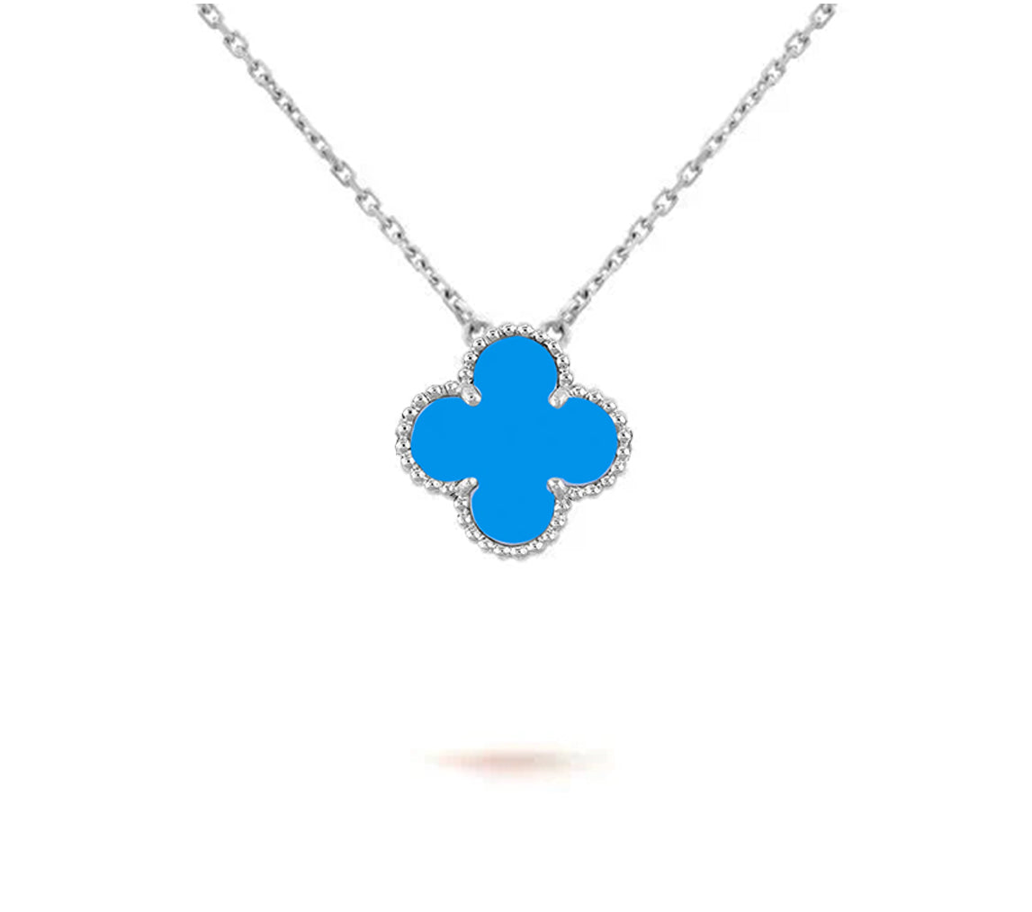 [Limara]15MM CLOVER FLOWER PENDANT NECKLACE WHITE GOLD COLLECTION
