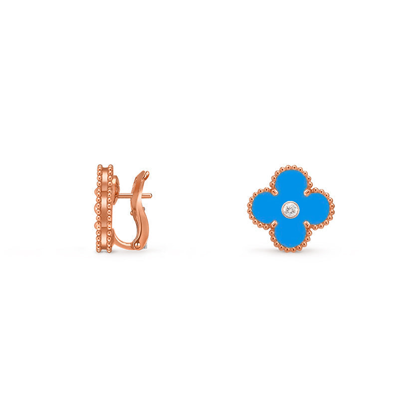[Limara]15MM CLOVER FLOWER STUD EARRINGS DIAMOND-ROSE GOLD COLLECTION