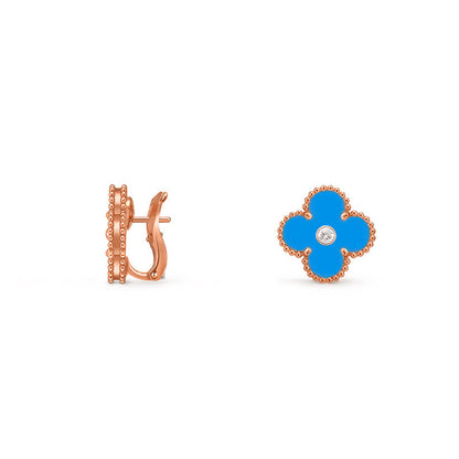 [Limara]15MM CLOVER FLOWER STUD EARRINGS DIAMOND-ROSE GOLD COLLECTION