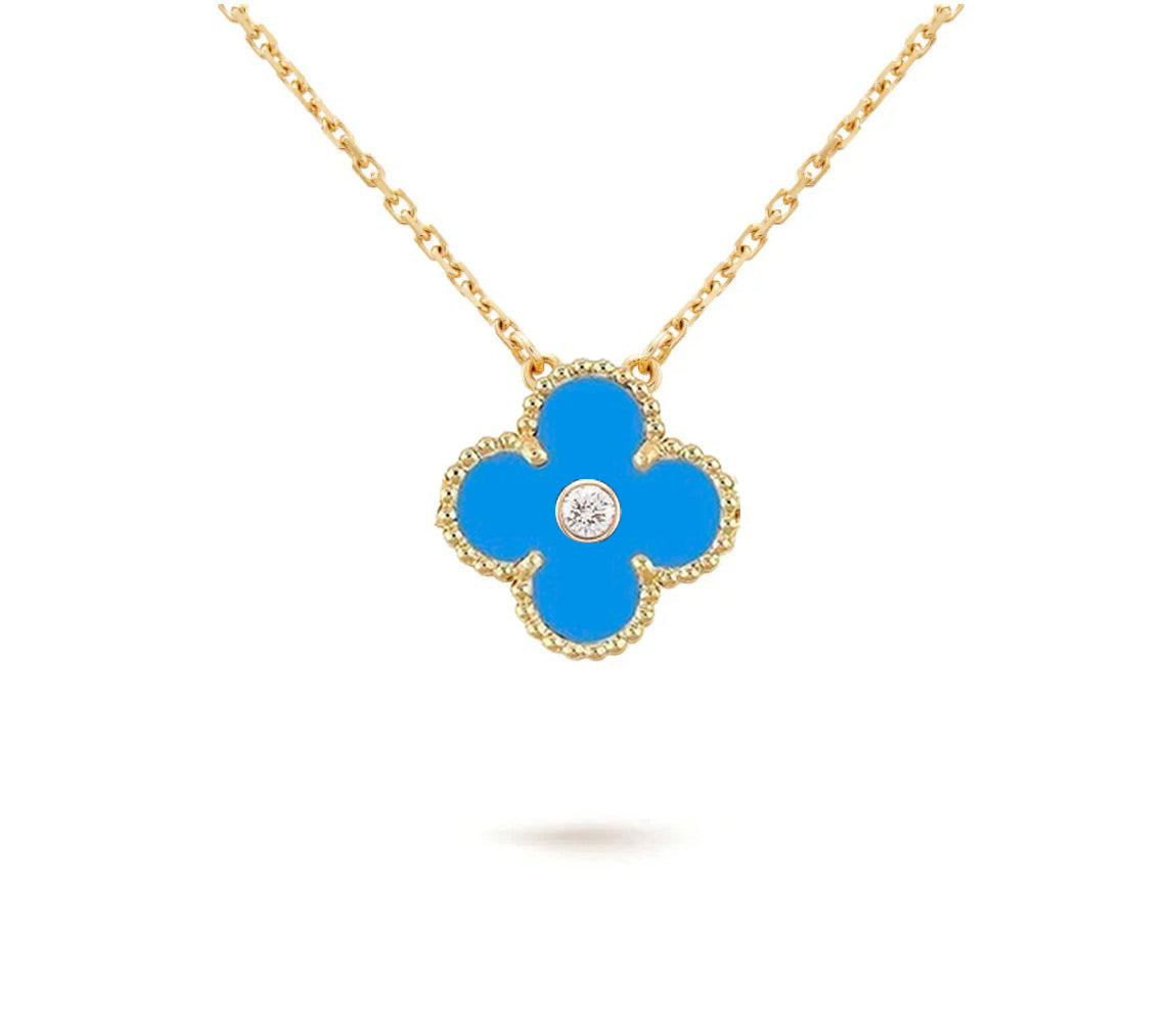 [Limara]15MM CLOVER FLOWER DIAMOND PENDANT NECKLACE COLLECTION