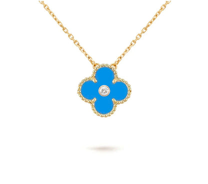 [Limara]15MM CLOVER FLOWER DIAMOND PENDANT NECKLACE COLLECTION