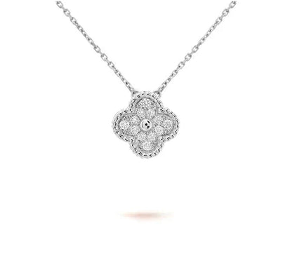 [Limara]15MM CLOVER FLOWER PENDANT NECKLACE WHITE GOLD COLLECTION