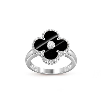 [Limara]LUCKY CLOVER DIAMOND-ACCENT WHITE GOLD RING COLLECTION