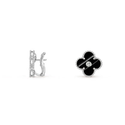 [Limara]15MM CLOVER FLOWER STUD EARRINGS DIAMOND-WHITE GOLD COLLECTION