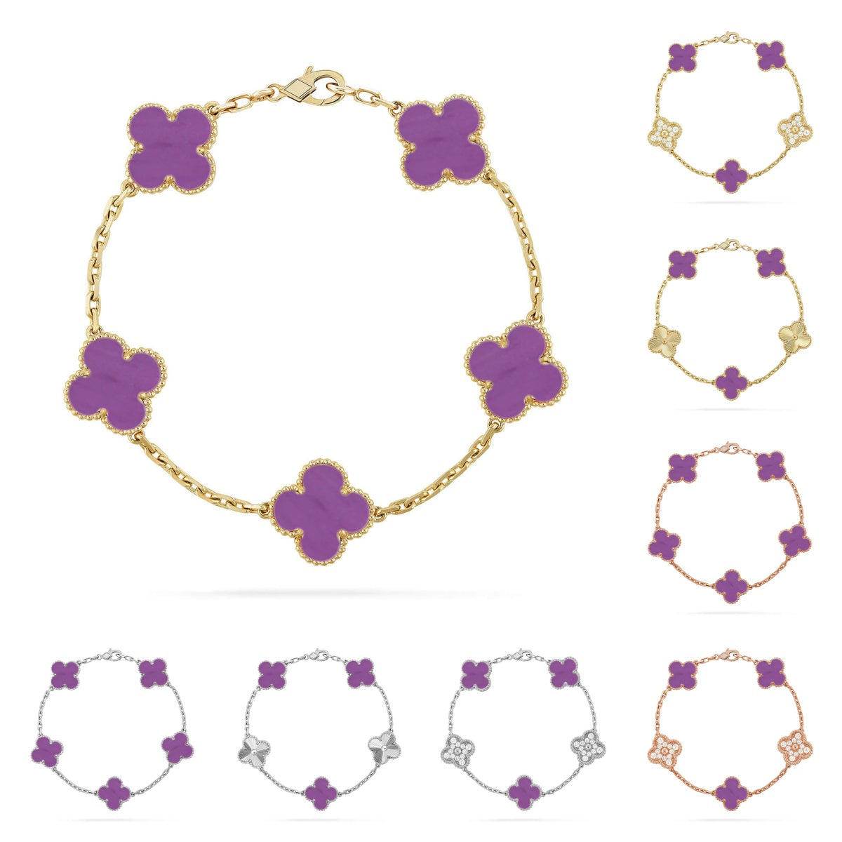 [Limara]LUCKY CLOVER 5-MOTIF BRACELET - VIOLET COLLECTION