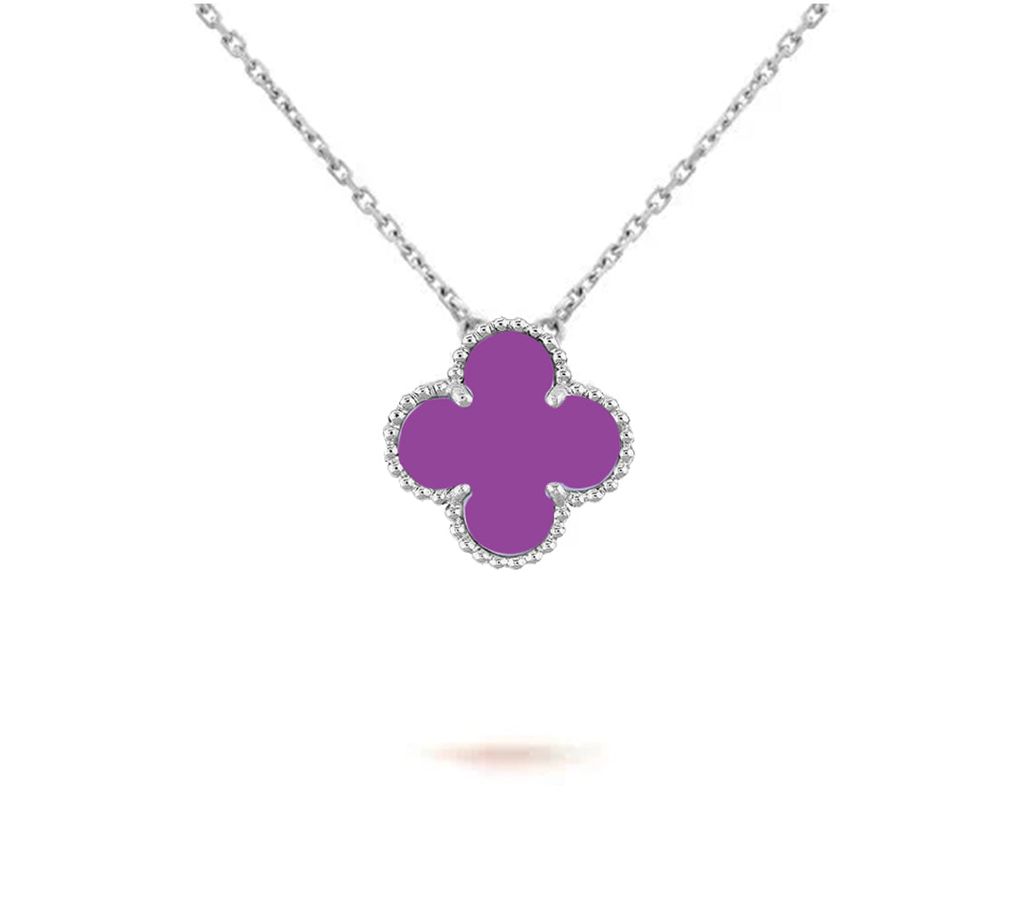 [Limara]15MM CLOVER FLOWER PENDANT NECKLACE WHITE GOLD COLLECTION