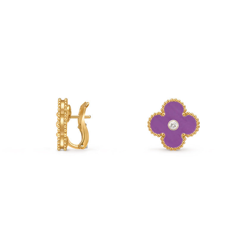 [Limara]15MM CLOVER FLOWER STUD EARRINGS DIAMOND-GOLD COLLECTION