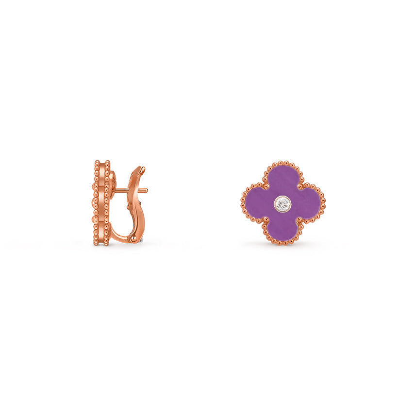 [Limara]15MM CLOVER FLOWER STUD EARRINGS DIAMOND-ROSE GOLD COLLECTION