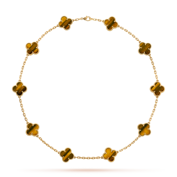 [Limara] CLOVER 10 MOTIFS TIGER EYE NECKLACE