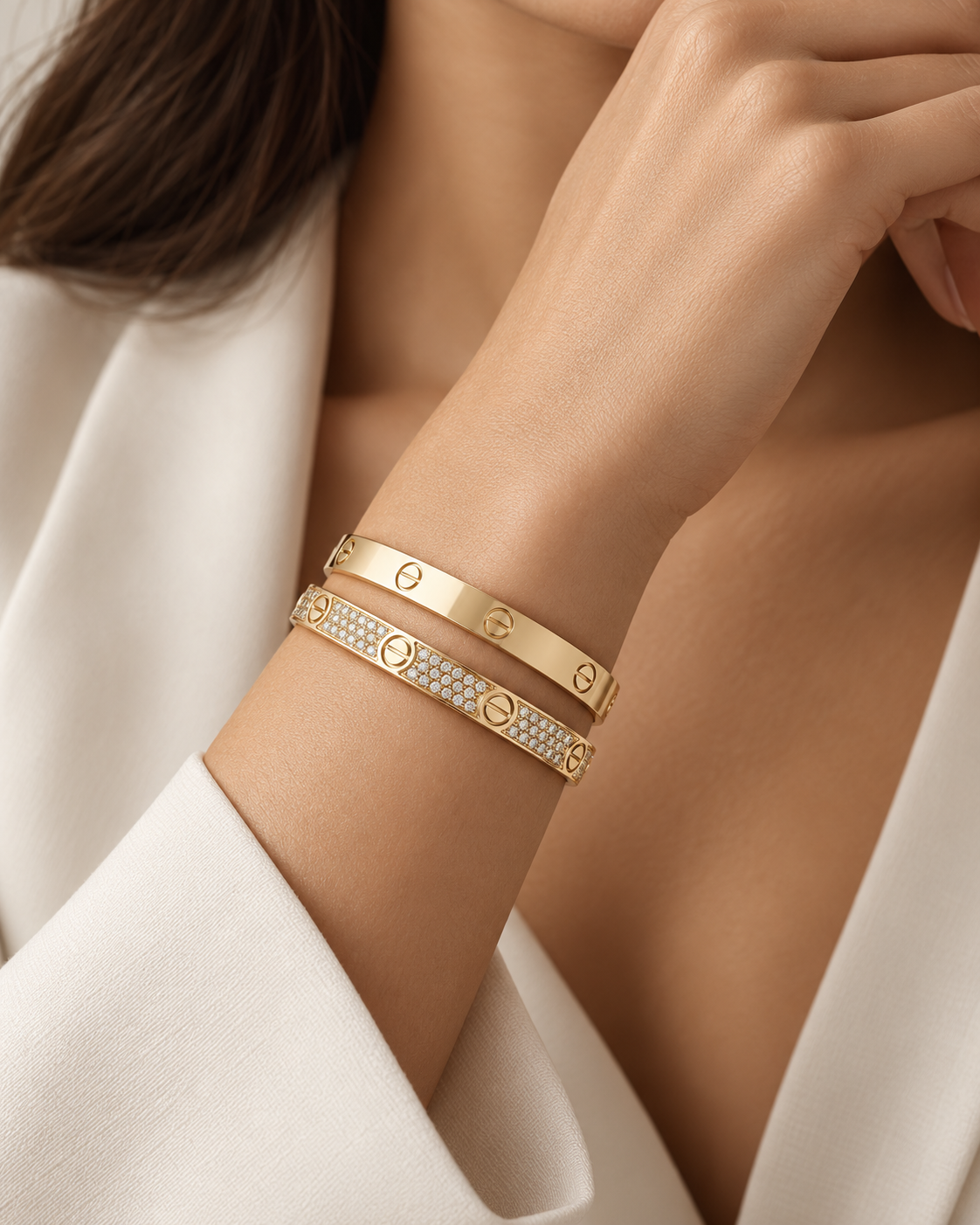 [Limara] LOVE  Classic & Diamond-Paved Bracelet Stack Set
