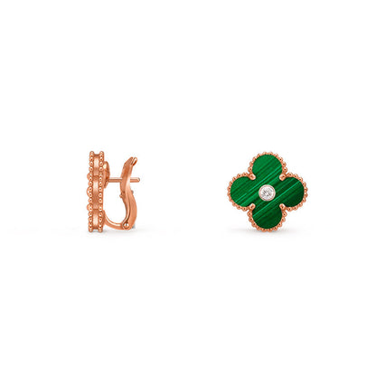 [Limara]15MM CLOVER FLOWER STUD EARRINGS DIAMOND-ROSE GOLD COLLECTION