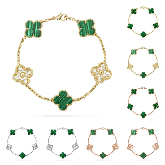 [Limara]LUCKY CLOVER 5-MOTIF BRACELET - MALACHITE COLLECTION