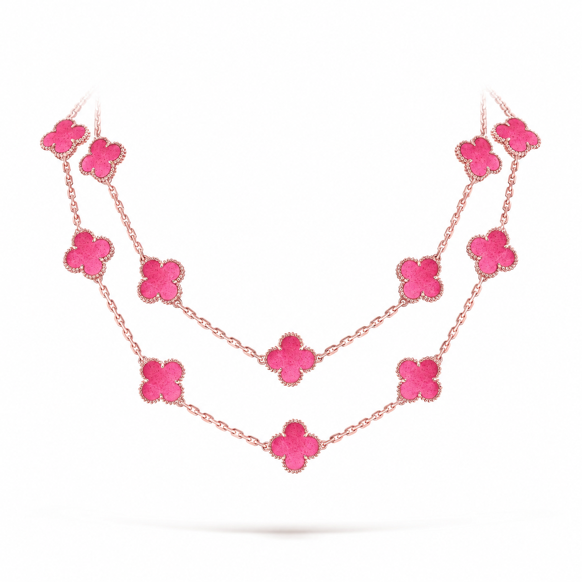 [Limara]NEW CLOVER 20 MOTIFS PINK ENAMEL NECKLACE