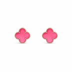 [Limara]NEW CLOVER 15MM PINK ENAMEL STUD EARRINGS