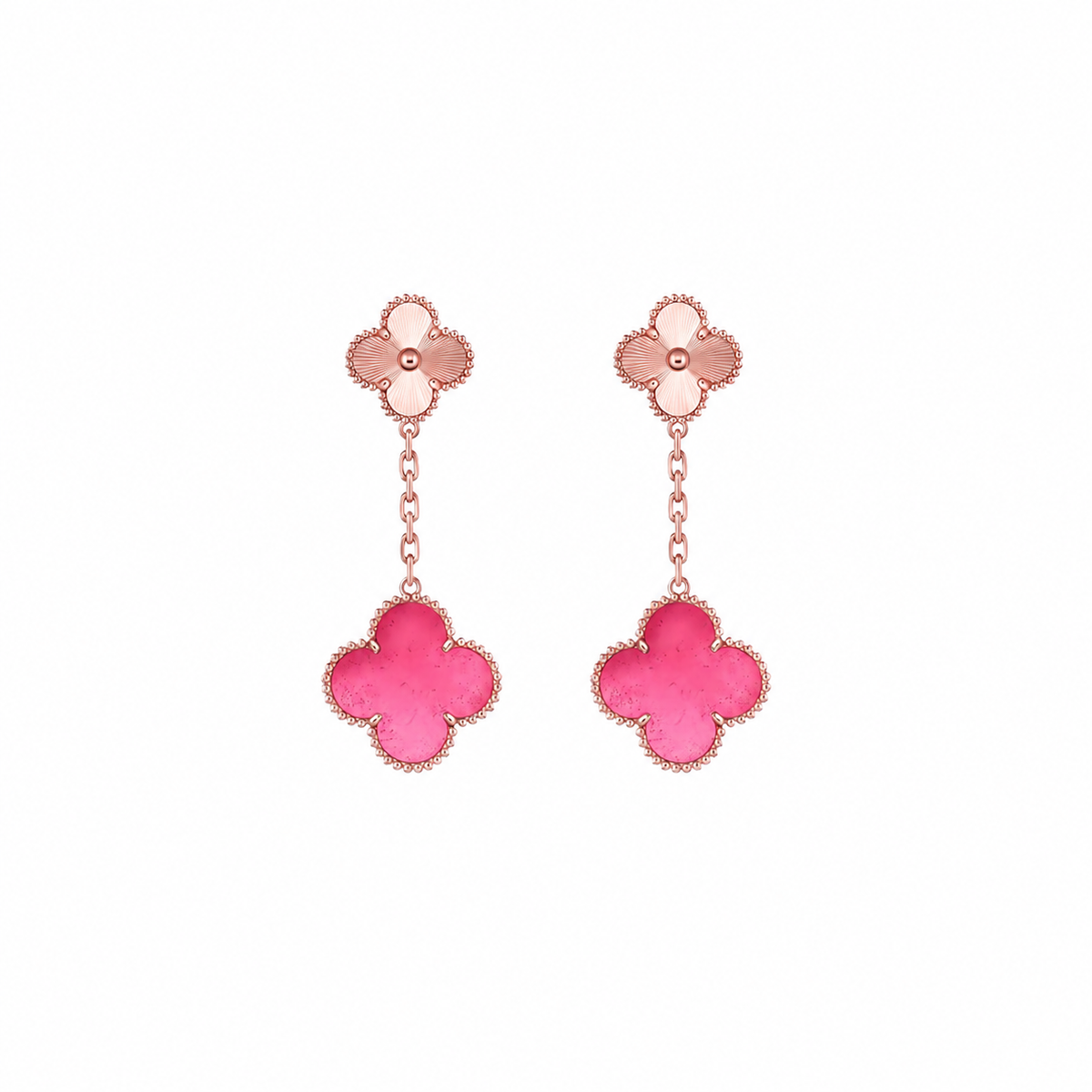 [Limara]NEW CLOVER 2 MOTIF PINK ENAMEL EARRINGS