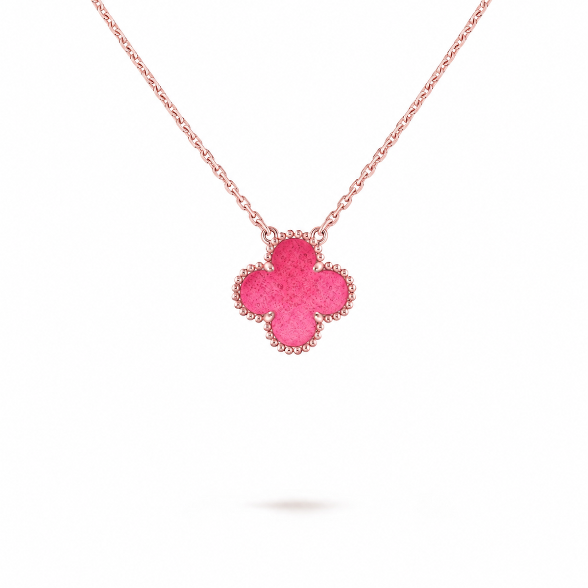 [Limara]NEW CLOVER 15MM PINK ENAMEL NECKLACE