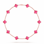 NEW CLOVER 10 MOTIFS PINK ENAMEL NECKLACE