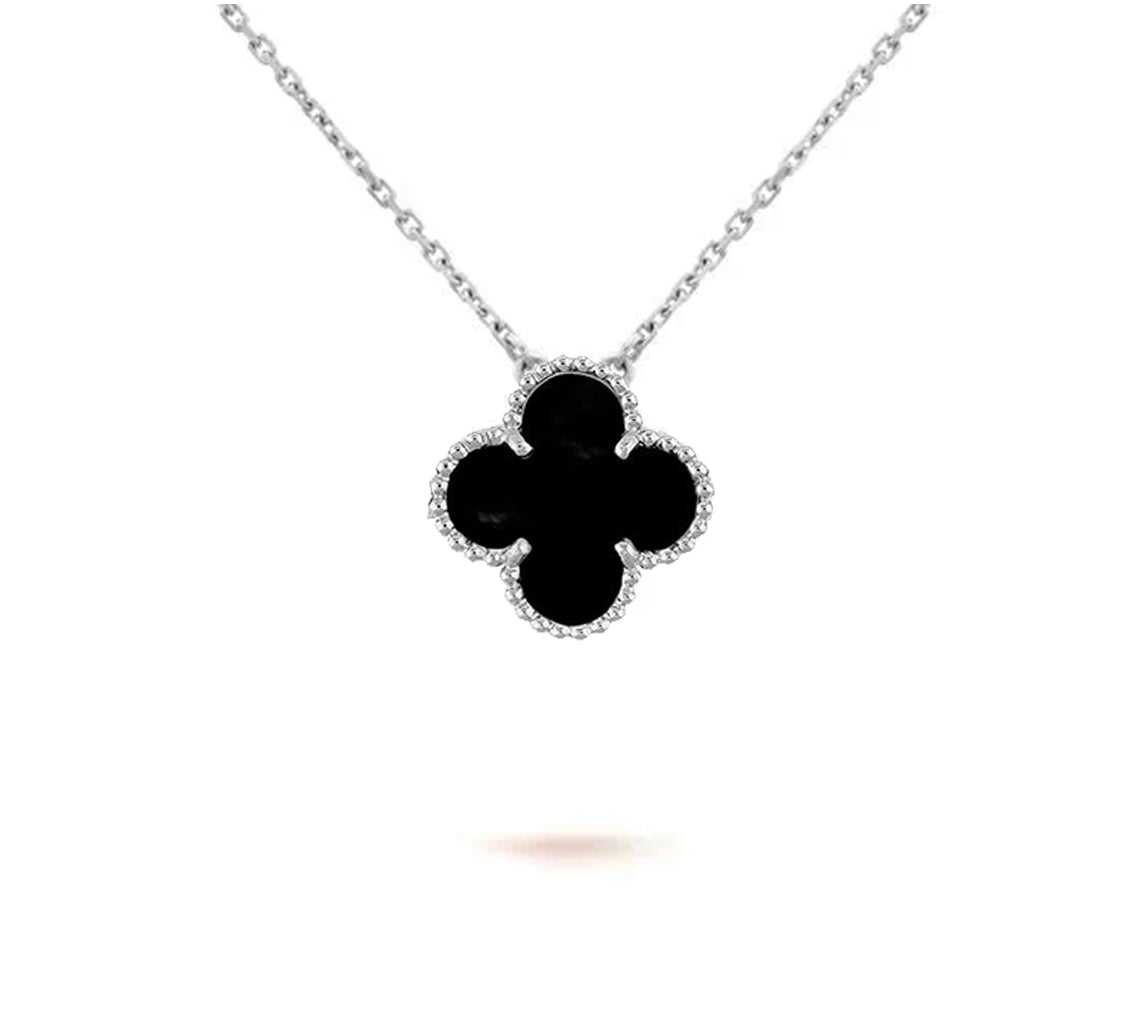 [Limara]15MM CLOVER FLOWER PENDANT NECKLACE WHITE GOLD COLLECTION