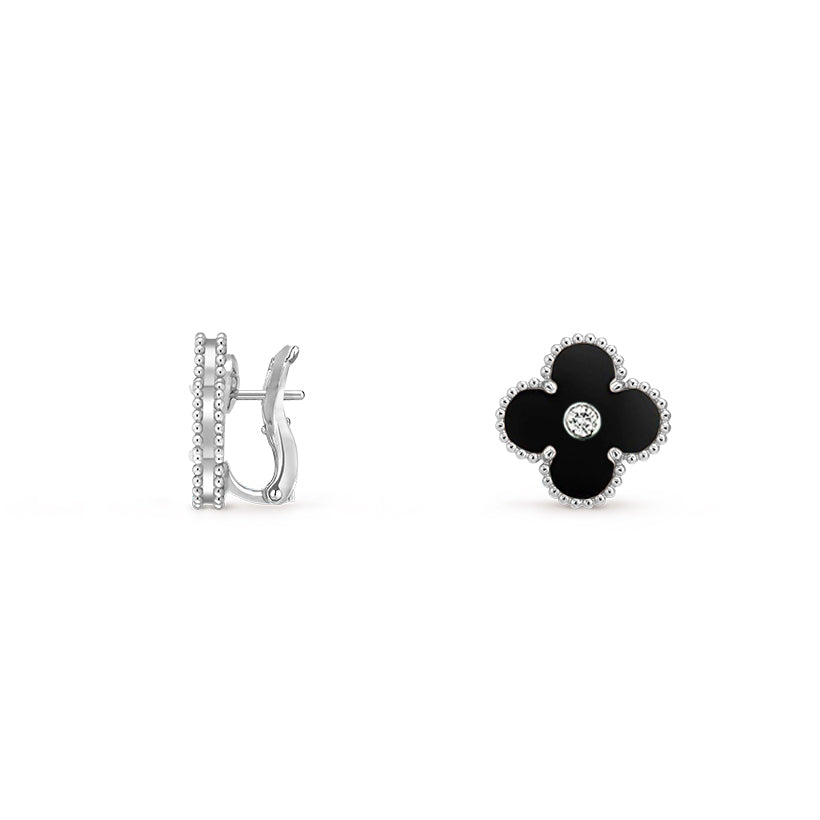 [Limara]15MM CLOVER FLOWER STUD EARRINGS DIAMOND-WHITE GOLD COLLECTION