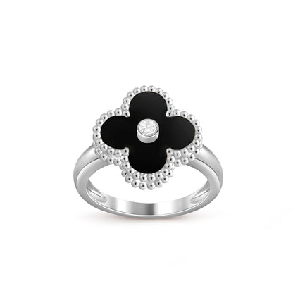 [Limara]LUCKY CLOVER DIAMOND-ACCENT WHITE GOLD RING COLLECTION