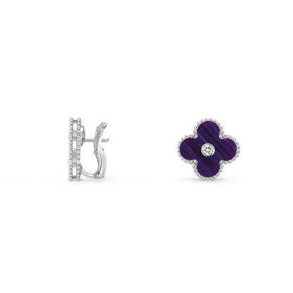 [Limara]15MM CLOVER FLOWER STUD EARRINGS DIAMOND-WHITE GOLD COLLECTION