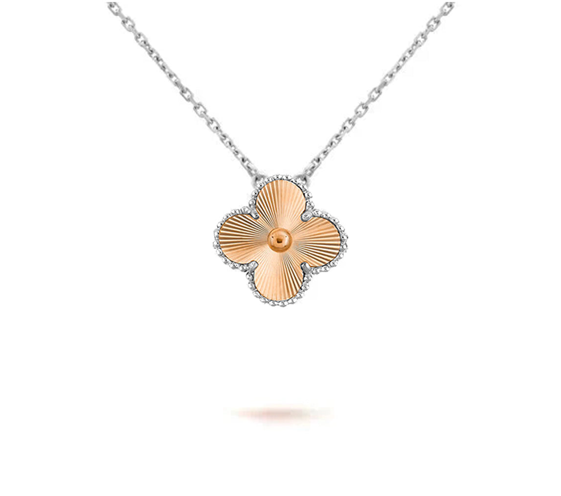 [Limara]15MM CLOVER FLOWER PENDANT NECKLACE WHITE GOLD COLLECTION