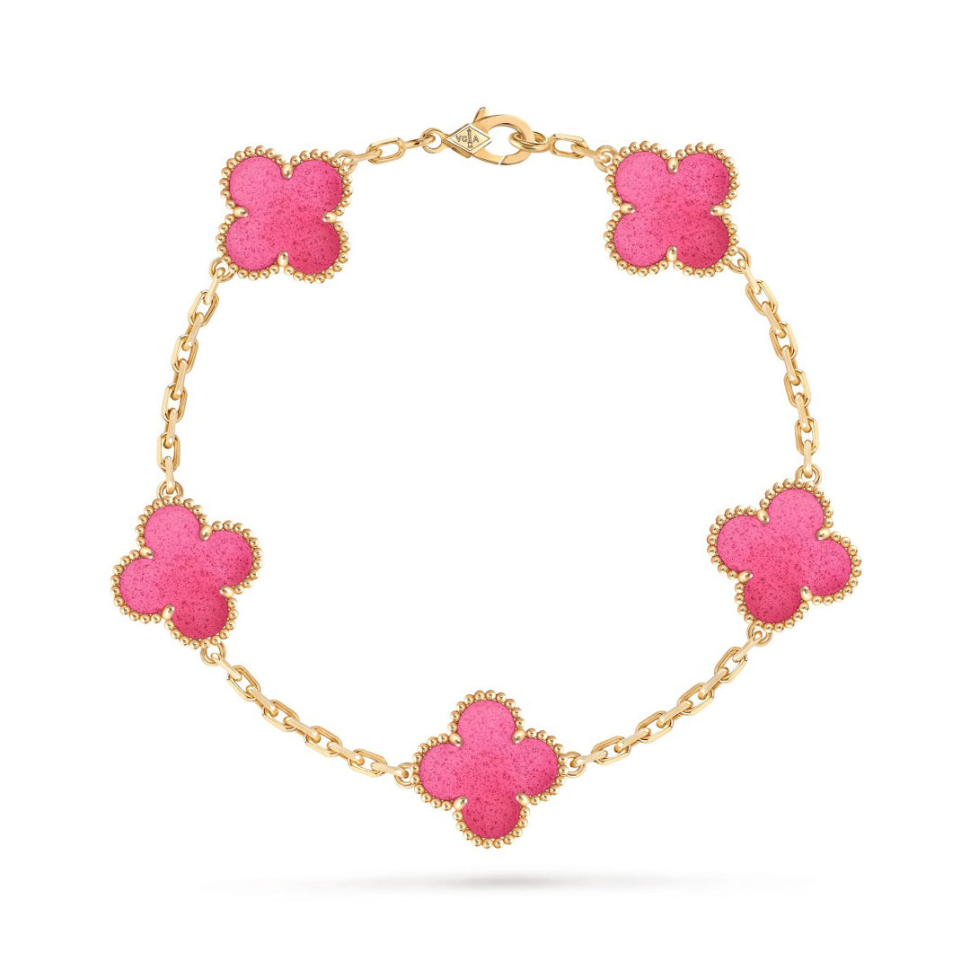 [Limara]NEW CLOVER 5 MOTIFS PINK ENAMEL BRACELET