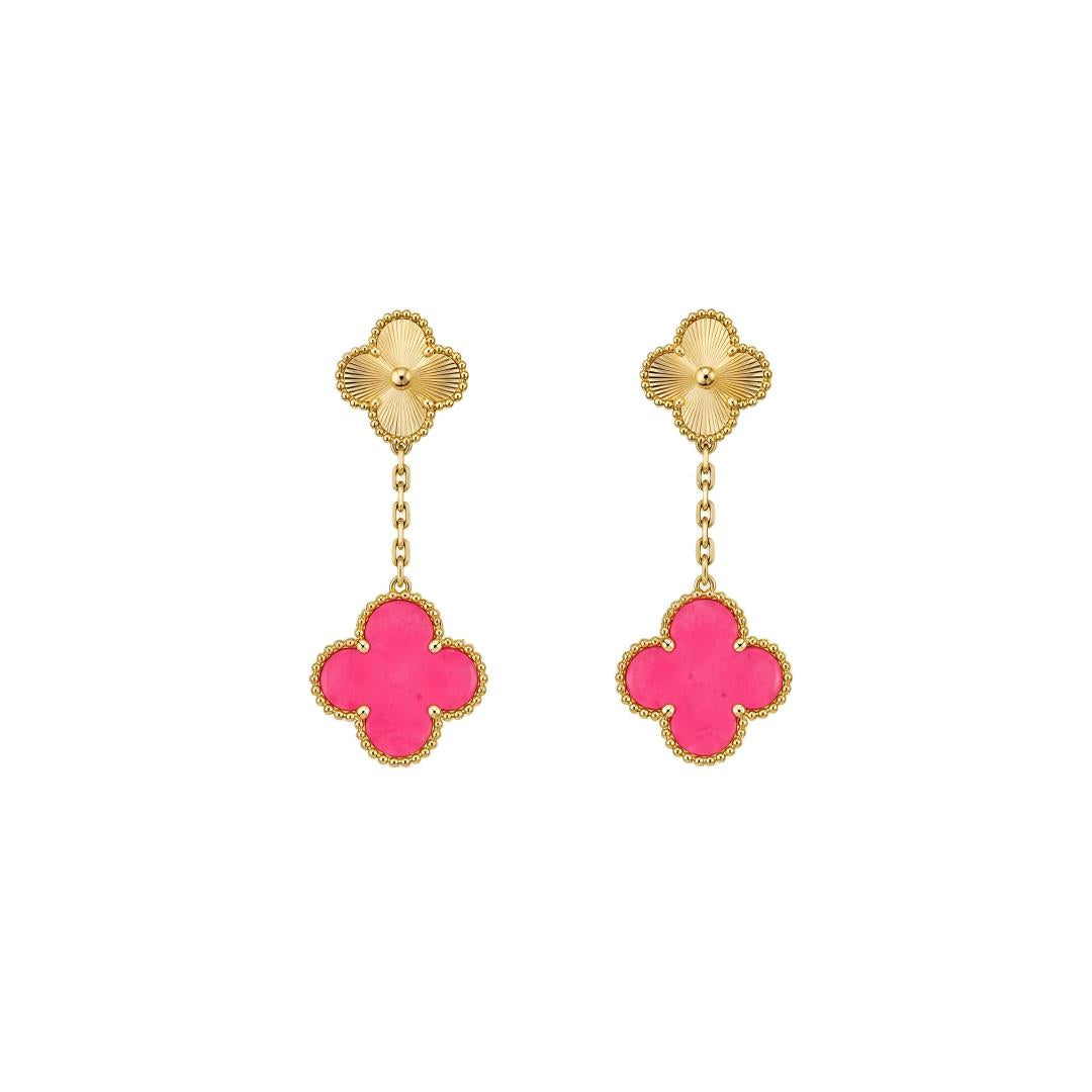 [Limara]Clover Pink Enamel Necklace & Earring Jewelry Set