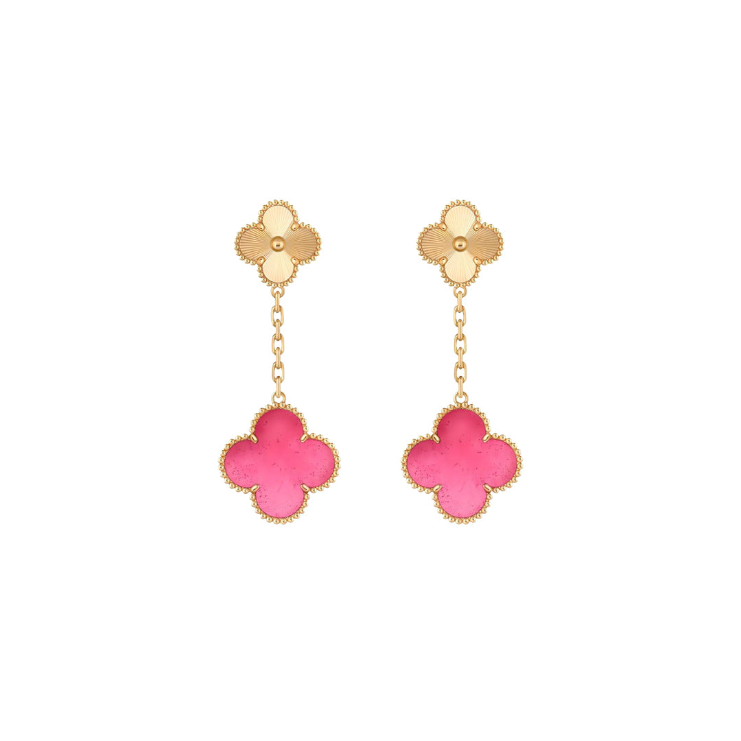 [Limara]NEW CLOVER 2 MOTIF PINK ENAMEL EARRINGS