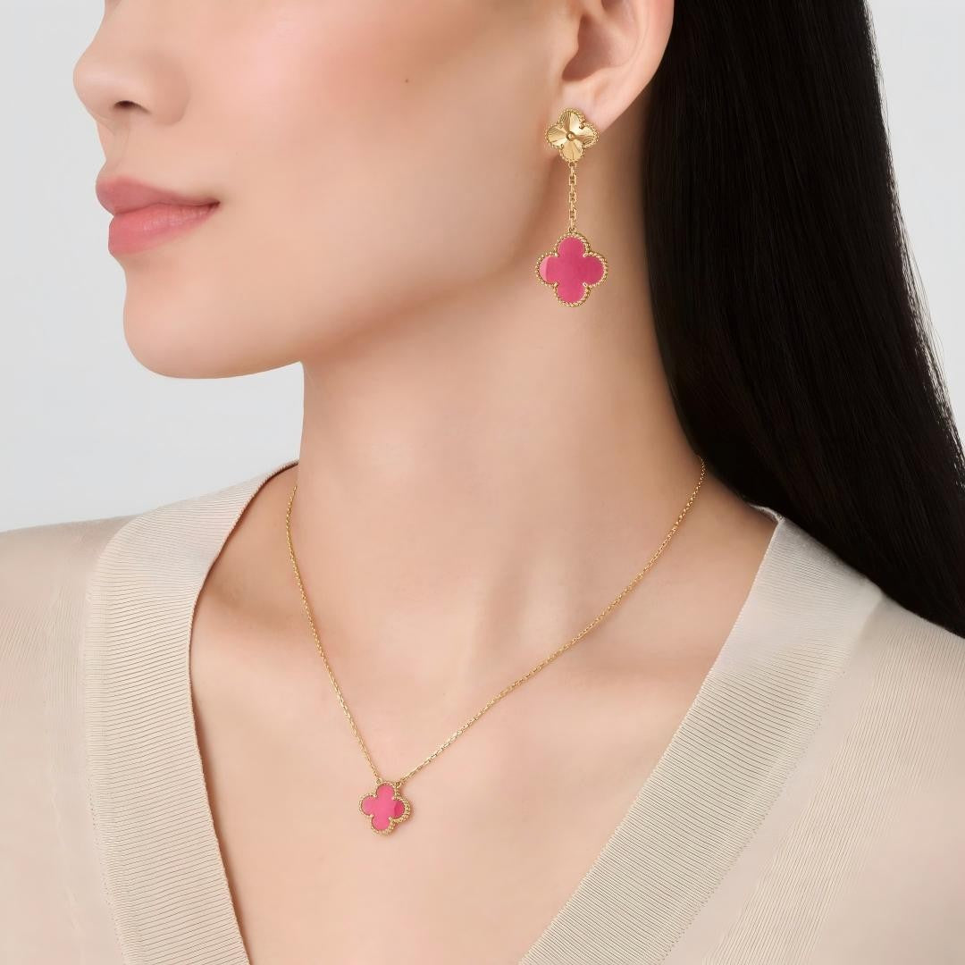 [Limara]NEW CLOVER 15MM PINK ENAMEL NECKLACE
