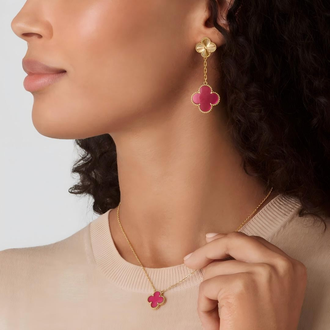 [Limara]NEW CLOVER 15MM PINK ENAMEL NECKLACE