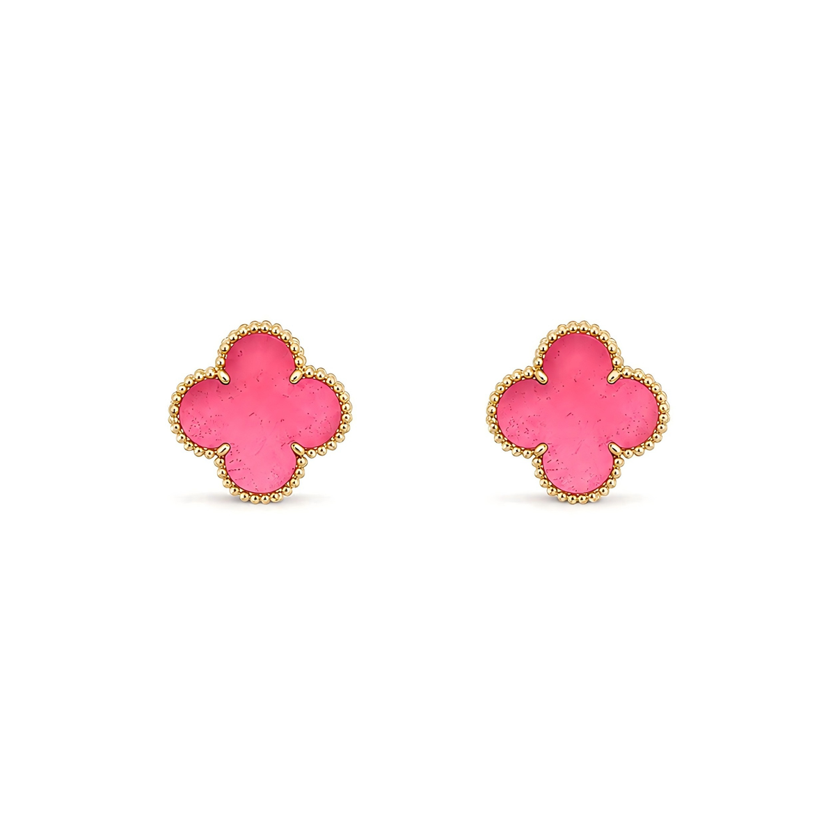 [Limara]NEW CLOVER 15MM PINK ENAMEL STUD EARRINGS