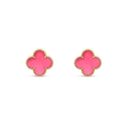 [Limara]NEW CLOVER 15MM PINK ENAMEL STUD EARRINGS