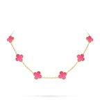 NEW CLOVER 10 MOTIFS PINK ENAMEL NECKLACE