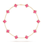 NEW CLOVER 10 MOTIFS PINK ENAMEL NECKLACE