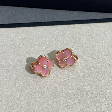 [Limara]CLOVER MEDIUM 1 DIAMOND PINK EARRINGS