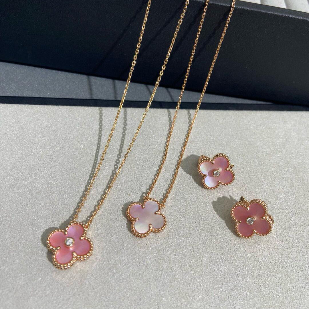 [Limara]CLOVER MEDIUM 1 DIAMOND PINK EARRINGS