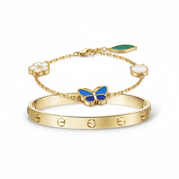 [Limara] LOVE Brushed & Lucky Spring Butterfly 5-Motif Bracelet Stack Set