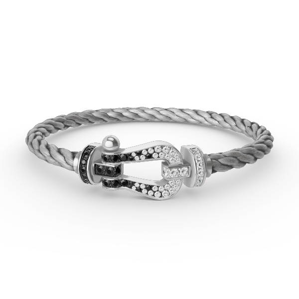 [Limara]FORCE LARGE HORSESHOE BLACK & WHITE DIAMOND BRACELET - WHITE GOLD