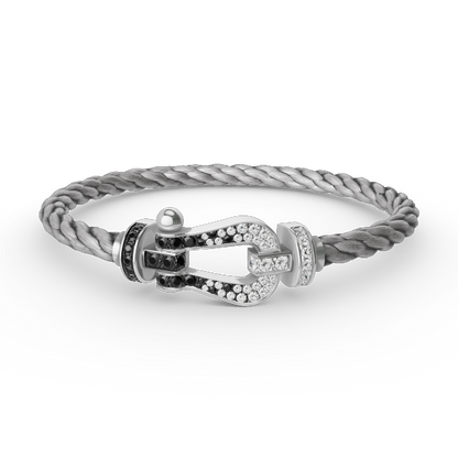 [Limara]FORCE LARGE HORSESHOE BLACK & WHITE DIAMOND BRACELET - WHITE GOLD