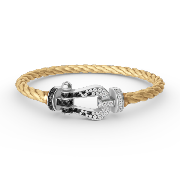 [Limara]FORCE LARGE HORSESHOE BLACK & WHITE DIAMOND BRACELET - WHITE GOLD