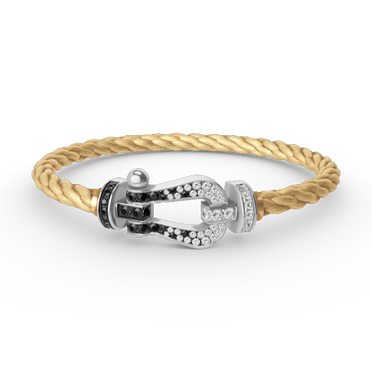 [Limara]FORCE LARGE HORSESHOE BLACK & WHITE DIAMOND BRACELET - WHITE GOLD