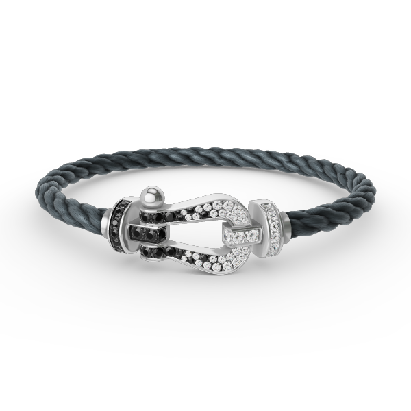 [Limara]FORCE LARGE HORSESHOE BLACK & WHITE DIAMOND BRACELET - WHITE GOLD