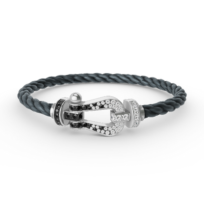 [Limara]FORCE LARGE HORSESHOE BLACK & WHITE DIAMOND BRACELET - WHITE GOLD