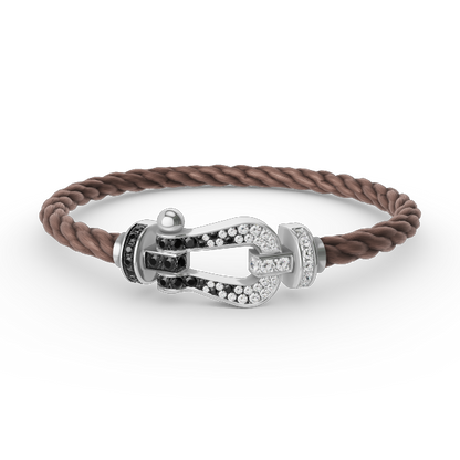 [Limara]FORCE LARGE HORSESHOE BLACK & WHITE DIAMOND BRACELET - WHITE GOLD