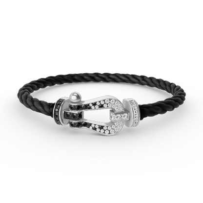 [Limara]FORCE LARGE HORSESHOE BLACK & WHITE DIAMOND BRACELET - WHITE GOLD