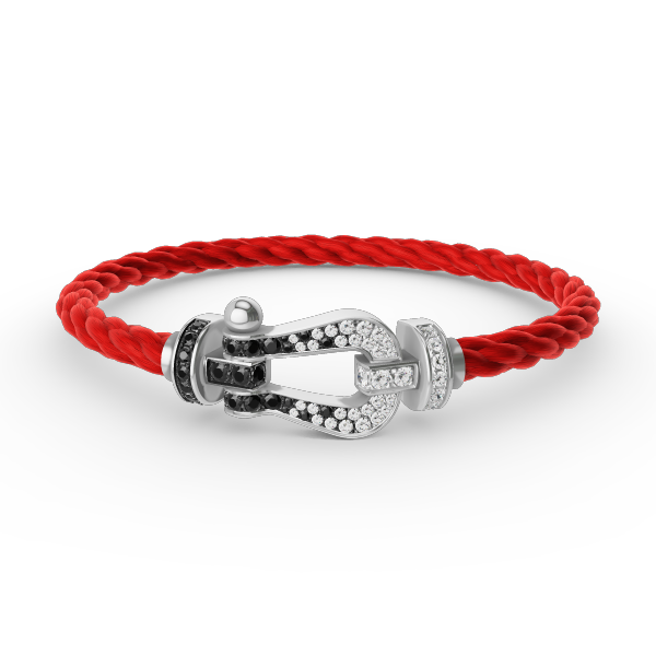 [Limara]FORCE LARGE HORSESHOE BLACK & WHITE DIAMOND BRACELET - WHITE GOLD