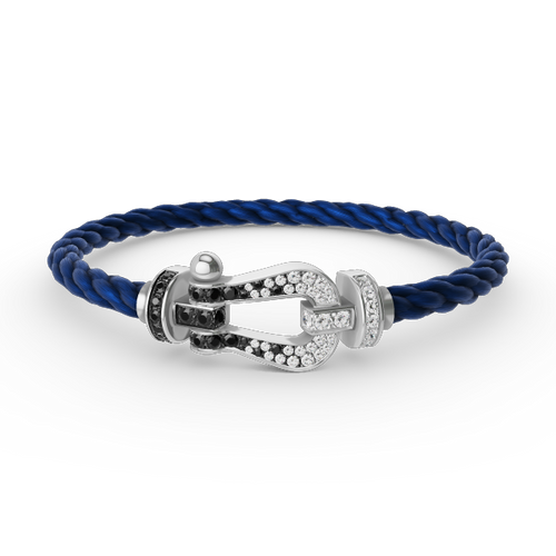[Limara]FORCE LARGE HORSESHOE BLACK & WHITE DIAMOND BRACELET - WHITE GOLD